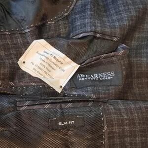 42 Slim Blazer Gray Black Plaid NEW $170 Awearness Ken Cole Jacket Office Boss